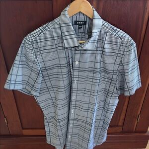 DKNY Men's Monochrome Grid Pattern Shirt